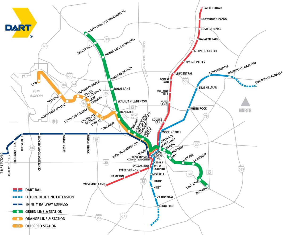 Dallas zòn transpò rapid kat jeyografik